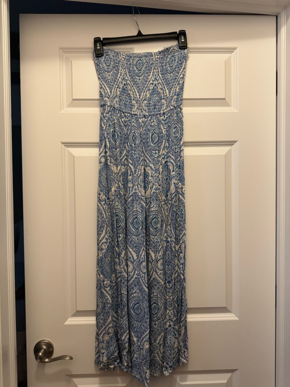 Scoop NYC Blue & White Strapless Patterned Maxi Dress